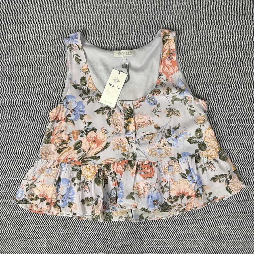 WAYF Anthropologie Floral Peplum Button Up Sleeveless Blouse